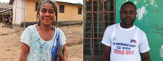 Vrijwilligster Bernadette Samura uit Sierra Leone en Eric Patten uit Liberia